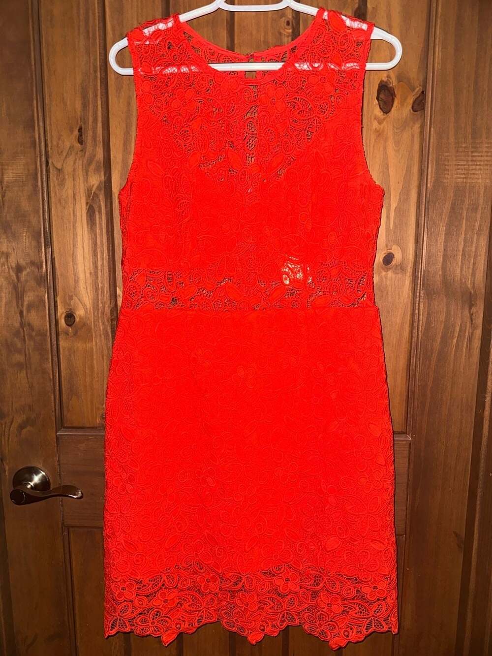 Hutch Red Floral Lace Sheer Mini Dress